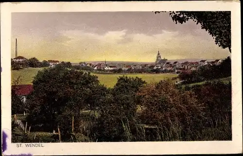 Ak St. Wendel in Saarland, Panorama vom Ort, Kirche, Wiese