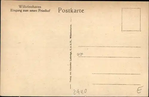 Künstler Ak Blossfeld, Wilhelmshaven in Niedersachsen, Neuer Friedhof, Eingang