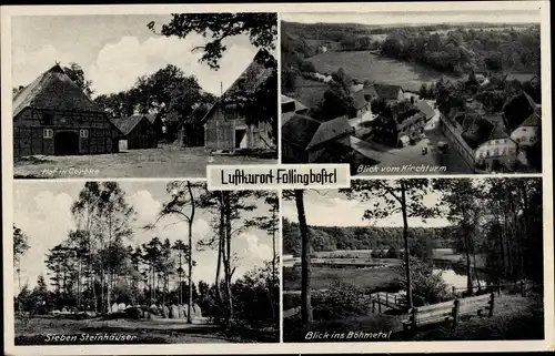Ak Bad Fallingbostel Lüneburger Heide, Hof in Oerbke, Ort v. Kirchturm, Böhmetal, Sieben Steinhäuser