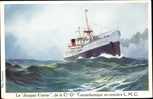 Künstler Ak Dampfer, Dampfschiff Le Jacques Cartier, CGT, French Line