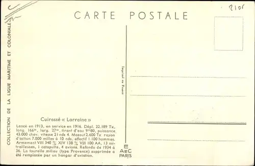 Künstler Ak Haffner, L., Französisches Kriegsschiff, Cuirasse Lorraine