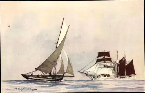 Künstler Ak Haffner, L., Pilote et Trois Mats Goelette, Segelschiff