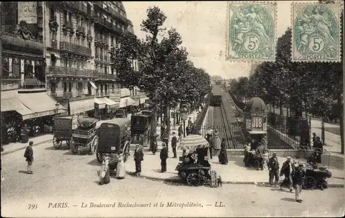 Ak Paris XVIII. Arrondissement Buttes-Montmartre, Le Boulevard Rochechouart, Le Metropolitain