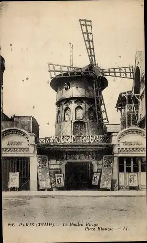 Ak Paris XVIII. Arrondissement Buttes-Montmartre, Le Moulin Rouge, Place Blanche