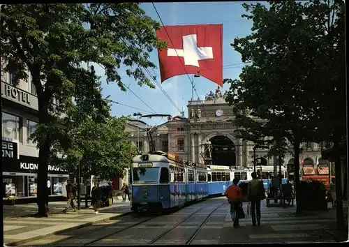 Ak Zürich Stadt Schweiz, Straßenbahn, Bahnhofstraße, Bahnhof