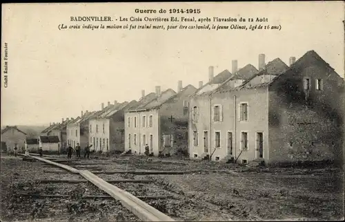Ak Badonviller Badenweiler Meurthe et Moselle, Les Cites Ouvrieres Ed. Fenal, Kriegszerstörungen