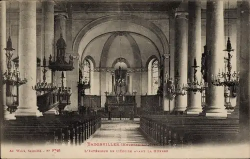 Ak Badonviller Badenweiler Meurthe et Moselle, L'Interieur de l'Eglise avant la Guerre