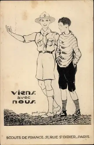 Ak Viens avec nous, Pfadfinder und Junge, Scouts de France, Rue St. Didier, Paris