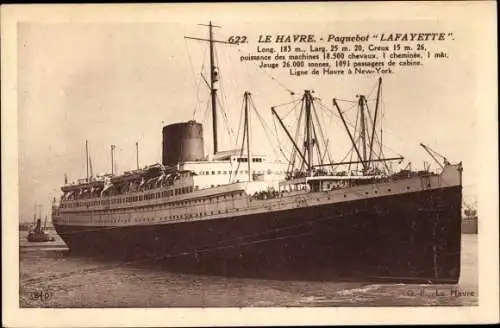 Ak Le Havre, Paquebot Lafayette, CGT French Line