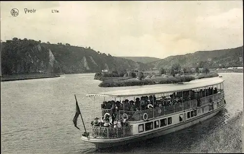 Ak Yvoir sur Meuse Wallonien Namur, L'Ile, Boot, Touristen