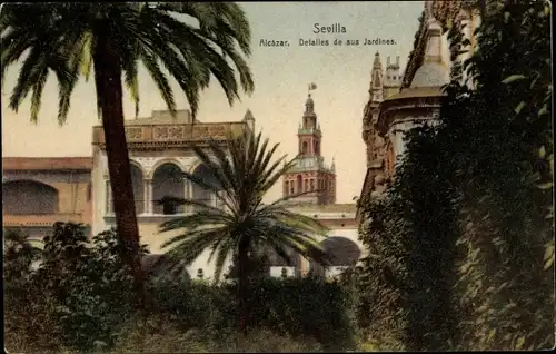 Ak Sevilla Andalusien, Alcazar, Detailles de sus Jardines