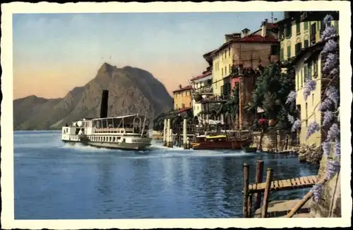 Ak Gandria Lago di Lugano Tessin Schweiz, Salondampfer, Häuser am Ufer