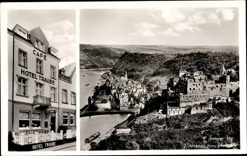 Ak Sankt Goar am Rhein, Hotel Cafe Traube, Burg Rheinfels