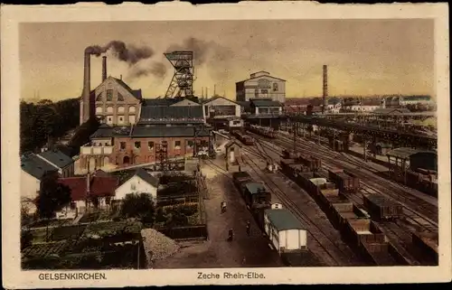 Ak Gelsenkirchen im Ruhrgebiet, Zeche Rhein Elbe, Bahnschienen