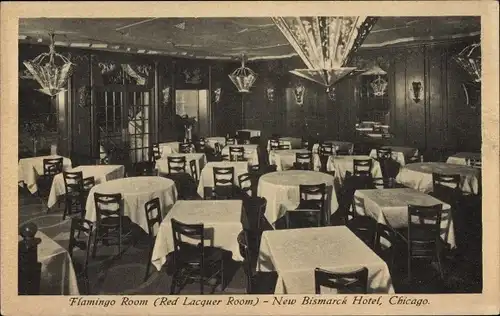 Ak Chicago Illinois USA, New Bismarck Hotel, Flamingo Room, Red Lacquer Room