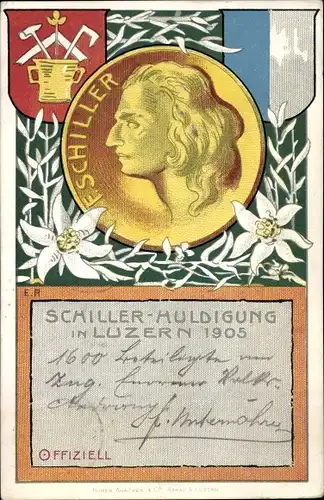 Künstler Ak Lucerne Luzern Stadt Schweiz, Schiller Huldigung 1905, Fritschizugs Comité