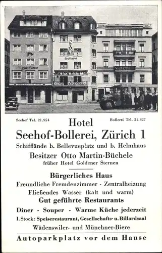 Ak Zürich Stadt Schweiz, Hotel Seehof Bollerei