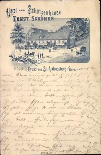 Vorläufer Litho Sankt Andreasberg Braunlage im Oberharz, Hotel zum Schützenhaus