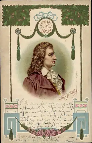 Jugendstil Präge Litho Schriftsteller Friedrich von Schiller, Portrait