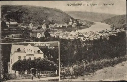 Ak Cobern Kobern Gondorf an der Mosel, Blick auf den Ort mit Niederfell, Gasthaus zur Linde