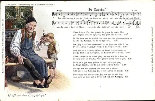 Lied Ak Vogel, Wilhelm, De Ladrhus', Erzgebirge, Großvater mit Pfeife am Ofen, Junge