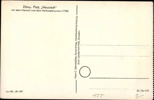 Ak Zittau in Sachsen, Platz Neustadt m. d. Marstall u. d. Herkulesbrunnen
