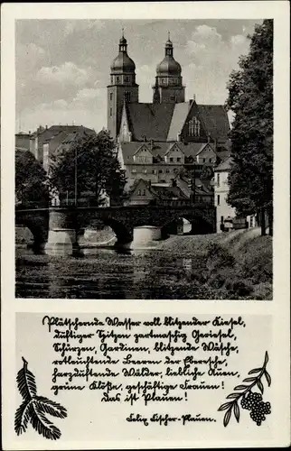 Ak Plauen im Vogtland, Blick auf die Stadt, Kirche, Brücke, Gedicht
