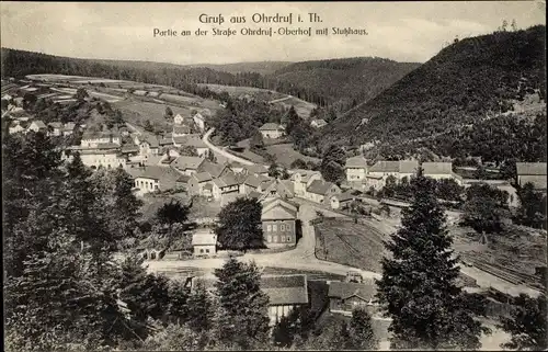 Ak Ohrdruf in Thüringen, Partie an der Straße Ohrdruf-Oberhof mit Stutzhaus