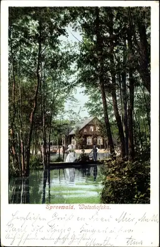Ak Lübbenau Spreewald, Haus Wotschofska, Kahnpartie, Tracht