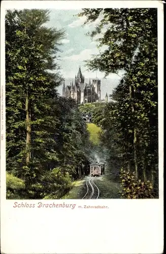 Ak Königswinter am Rhein, Drachenfels, Schloss Drachenburg, Zahnradbahn
