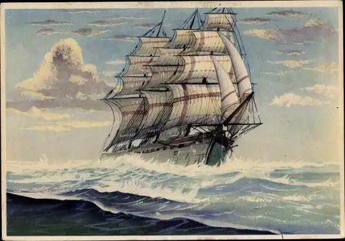 Ak Segelschiff bei starkem Wellengang