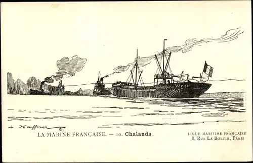 Künstler Ak Haffner, L., Französisches Kriegsschiff Chalands, La Marine Francaise
