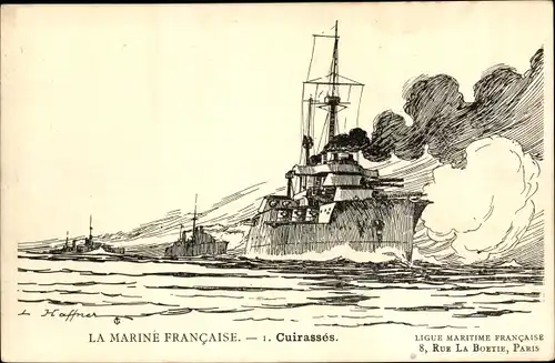 Künstler Ak Haffner, L., Französisches Kriegsschiff, Cuirasses, La Marine Francaise