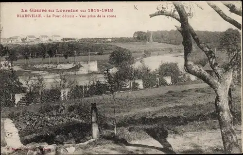 Ak Blainville Meurthe et Moselle, Le Pont detruit, Vue prise de la route