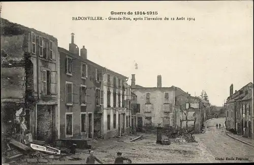 Ak Badonvillers Meurthe et Moselle, Grande Rue, Apres l'Invasion du 1914