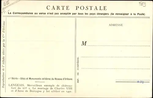 Künstler Ak Duval, C., Langeais Indre et Loire, Chemin de Fer de Paris a Orleans, Le Chateau