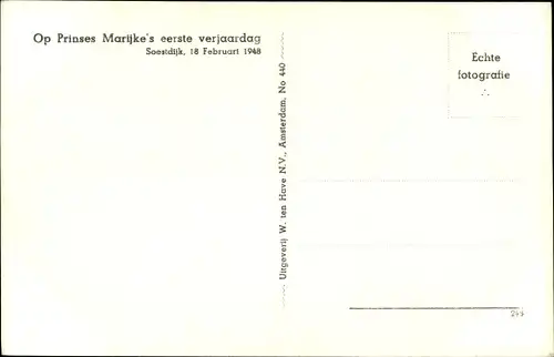 Ak Soestdijk Utrecht, Erster Geburtstag von Prinzessin Marijke der Niederlande 1948, Spielzeuge