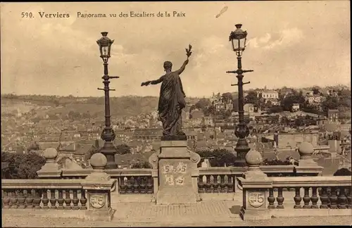 Ak Verviers Wallonien Lüttich, Panorama vu des Escaliers de la Paix