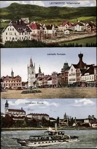 Ak Litoměřice Leitmeritz Region Aussig, Villenviertel, Marktplatz, Elbdampfer