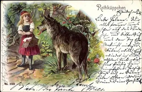 Litho Rotkäppchen, Wolf, Märchen, Gebrüder Grimm