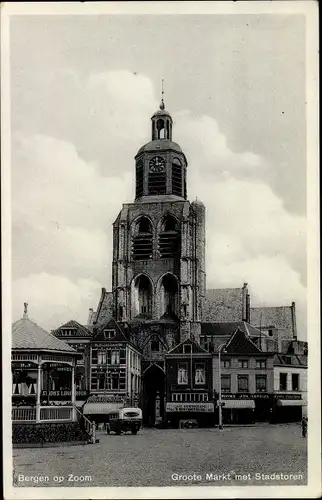 Ak Bergen op Zoom Nordbrabant Niederlande, Groote Markt met Stadstoren