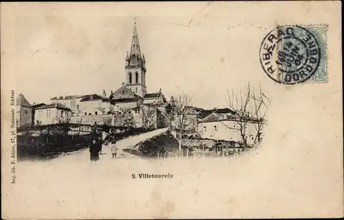 Ak Villetoureix Dordogne, Ortsansicht, Kirche, Häuser