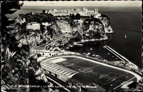Ak Monte Carlo Monaco, Le Stade Louis II et le Rocher de Monaco, Stadion