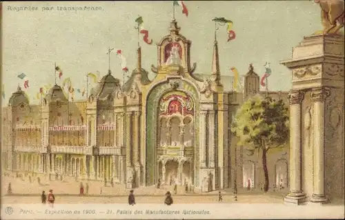 Litho Exposition de 1900 Paris, Palais des Manufactures Nationales