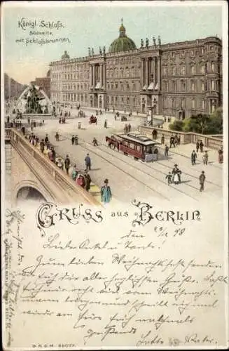 Haltgegendaslicht Litho Berlin Mitte, Königliches Schloss, Südseite mit Schlossbrunnen