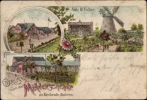 Litho Kirchrode Anderten Hannover in Niedersachsen, Windmühle, Mühlenschenke