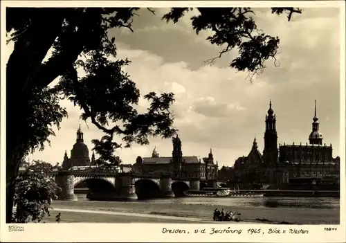 Ak Dresden Altstadt, Frauenkirche, Hofkirche und Schloss, Elbe, Brücke, Hahn 12611