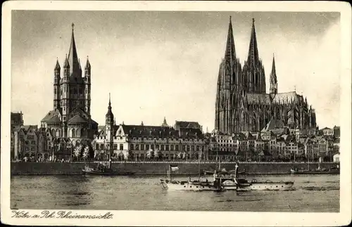 Ak Köln am Rhein, Rheinansicht mit Blick auf St Martin, Stapelhaus und Dom