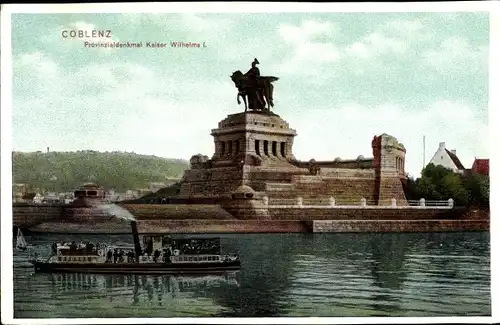 Ak Koblenz am Rhein, Kaiser Wilhelm Denkmal, Salondampfer, Trenkler 40613