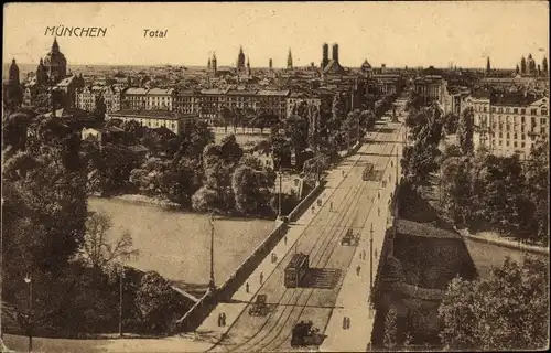 Ak München, Gesamtansicht, Straßenbahn